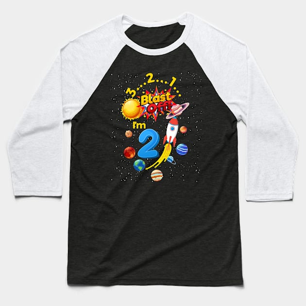 Second Birthday Blast Off 2 Astronaut Rocket Baseball T-Shirt by Print-Dinner